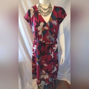 Loft Floral faux wrap Dress L